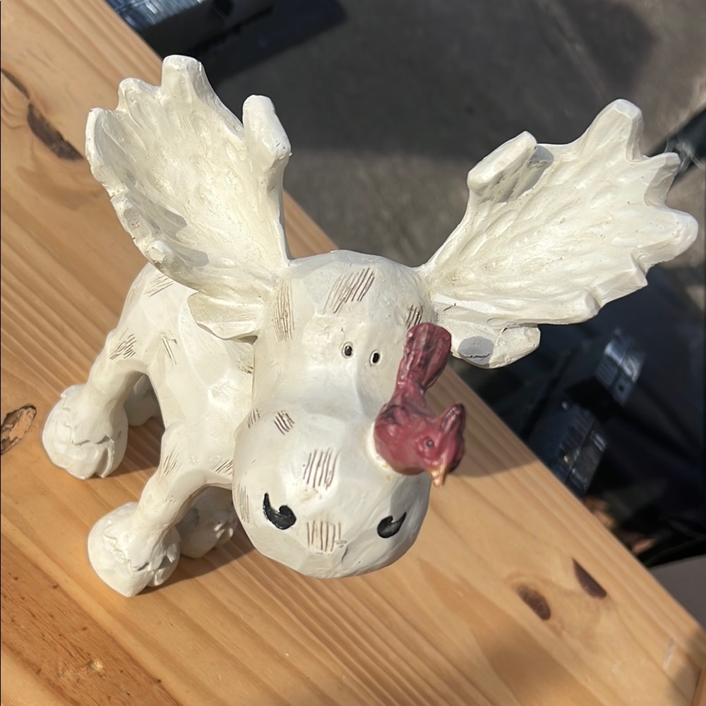 Charming Cream Moose Figurine with Red Bird Accent - Picture 8 of 10